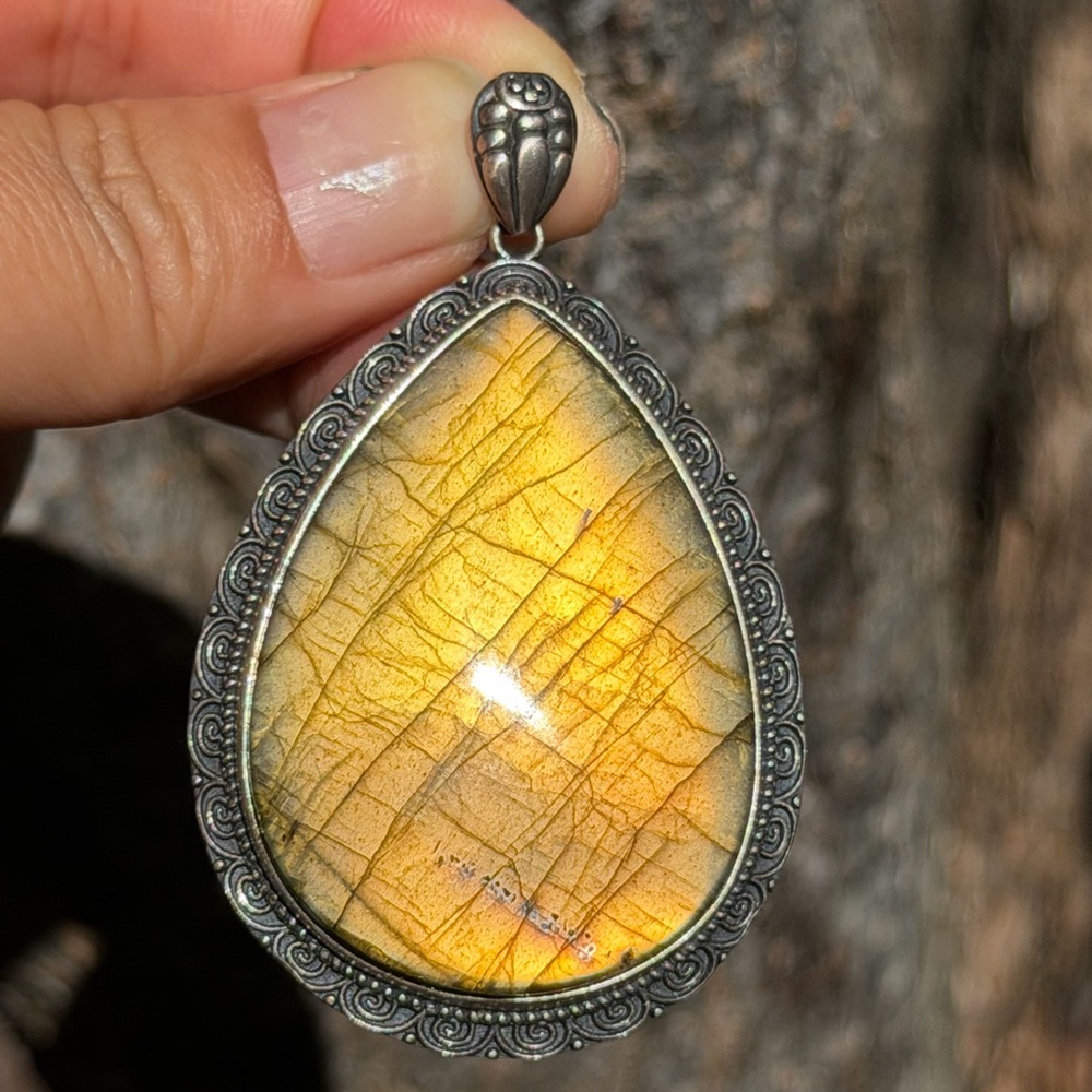 Sterling silver large statement golden labradorite pendant 0359 - Picture 4 of 8